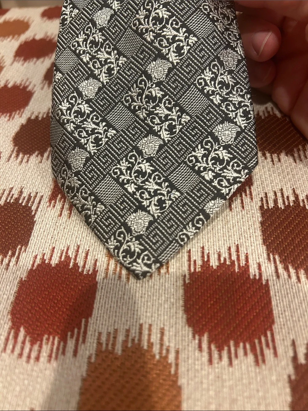 Vintage Gianni Versace black and gray Medusa Silk Tie